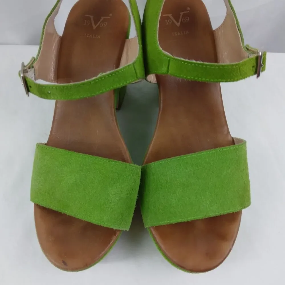 V1969 19v69 Italia Green Suede Open Toe Ankle Strap Chunky Platform Heels 39 - Picture 5 of 15